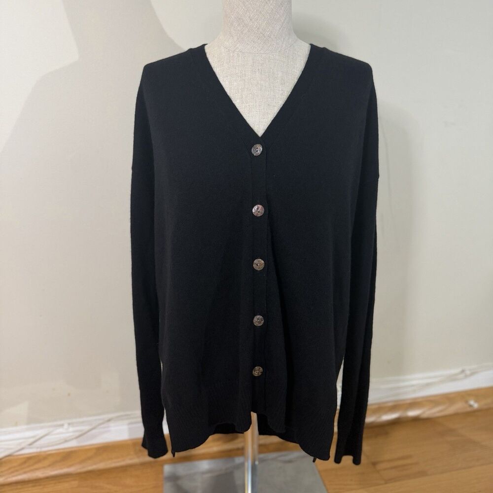 J.McLaughlin Cashmere V-Neck Cardigan Button Front Sweater Black S Preppy Chic